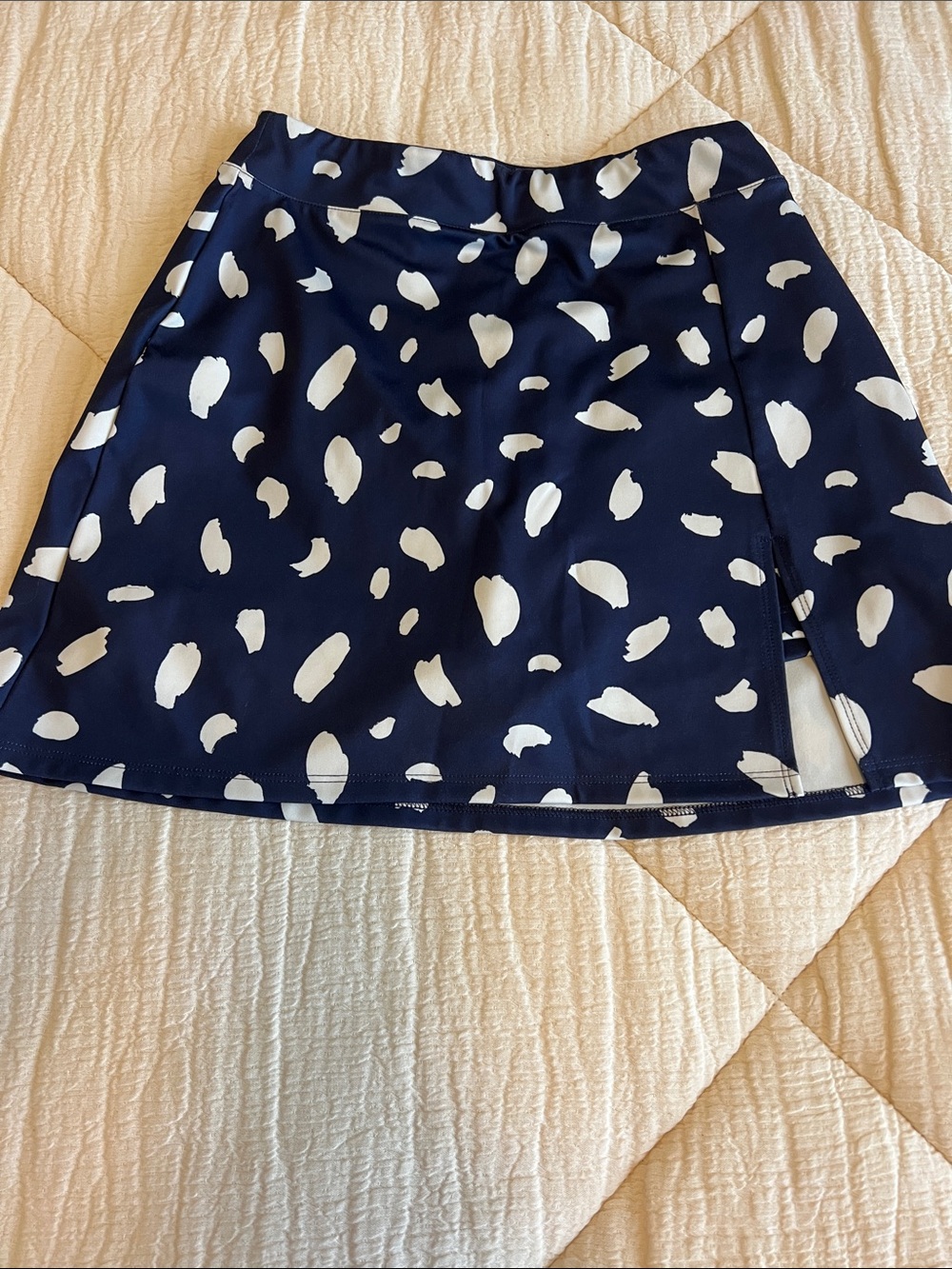 Reformation Navy Blue and White Printed Skater Skirt